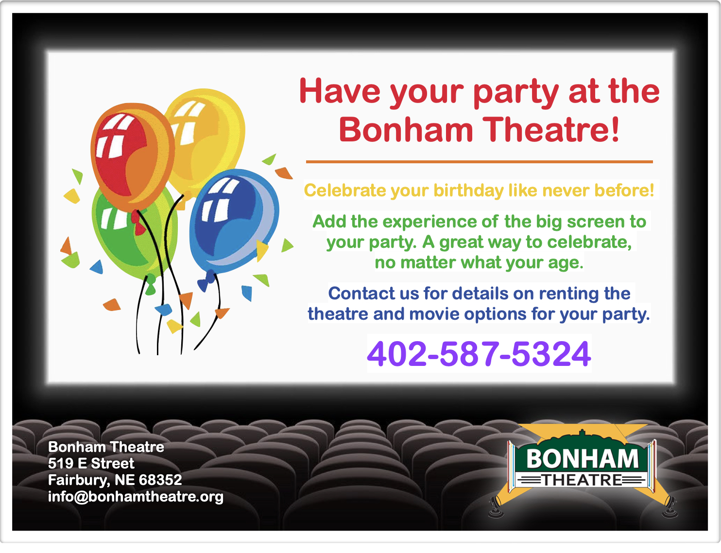 Have your birthday party at the Bonham Theatre!